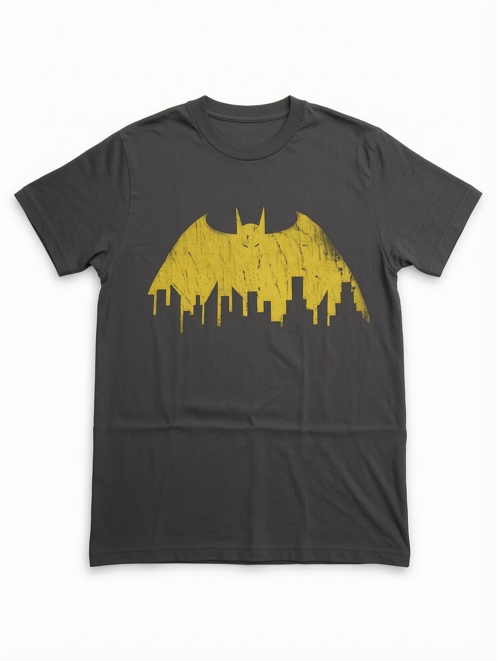 DC Comics Batman Gotham Skyline Men’s Small Black Graphic T-Shirt Yellow Logo
